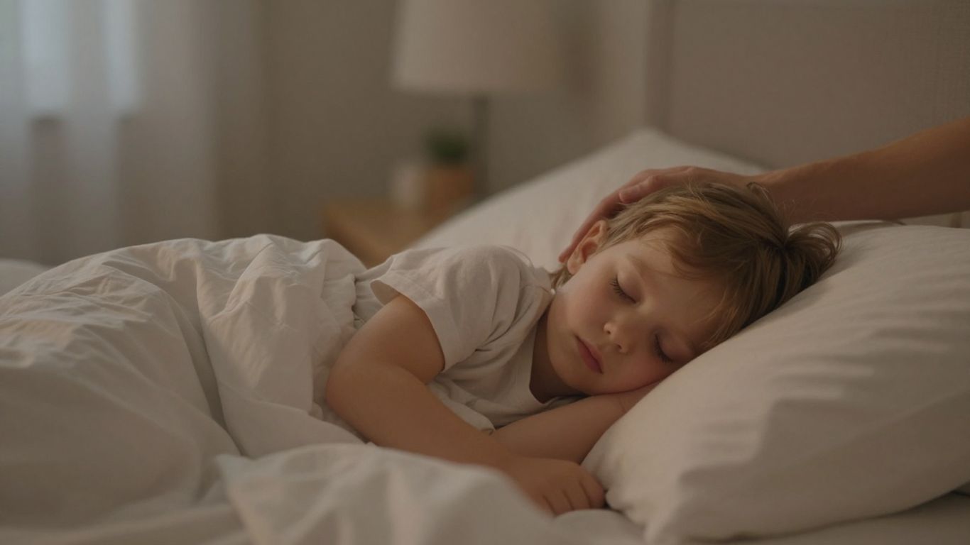 Kind slaapt vredig in bed met ouder in de buurt.