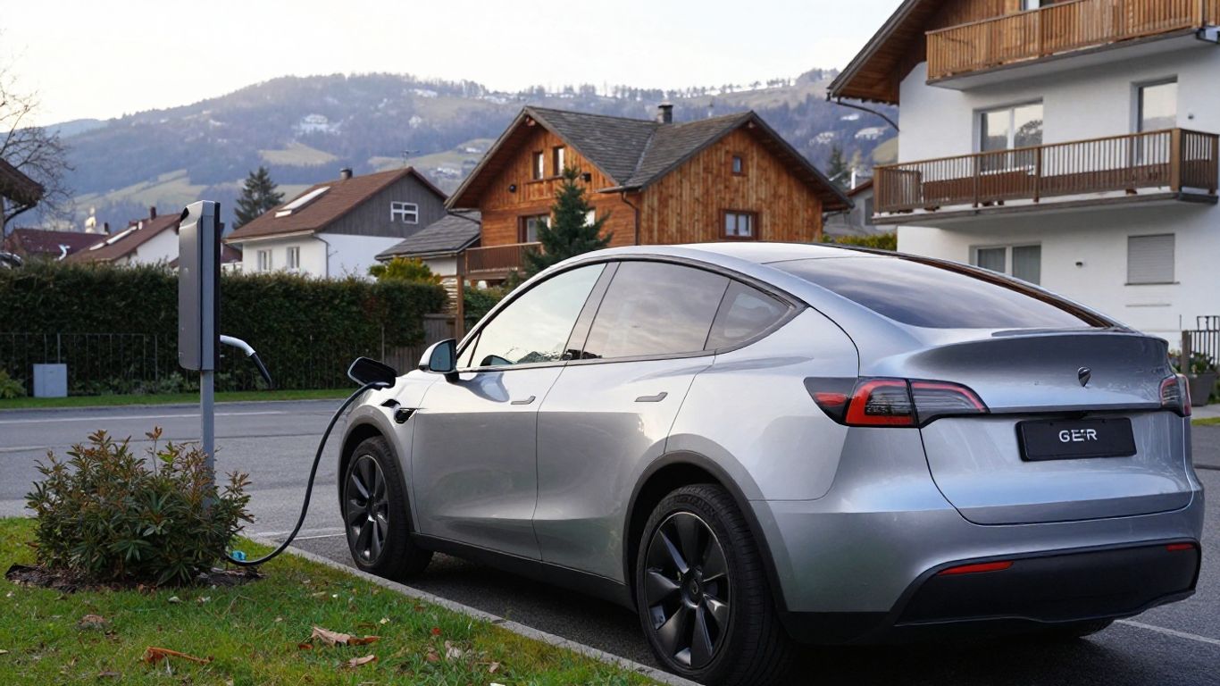 Elektro SUV beim Laden in Schweizer Wohnquartier