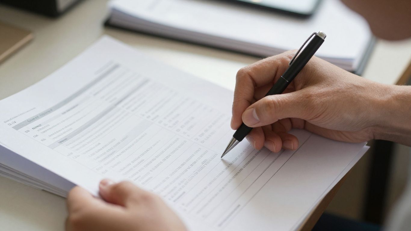 Hands organizing financial documents for Medicare cost report.