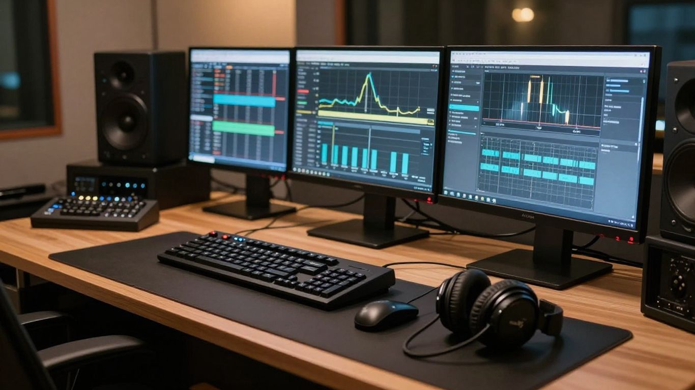 A professional music production studio setup