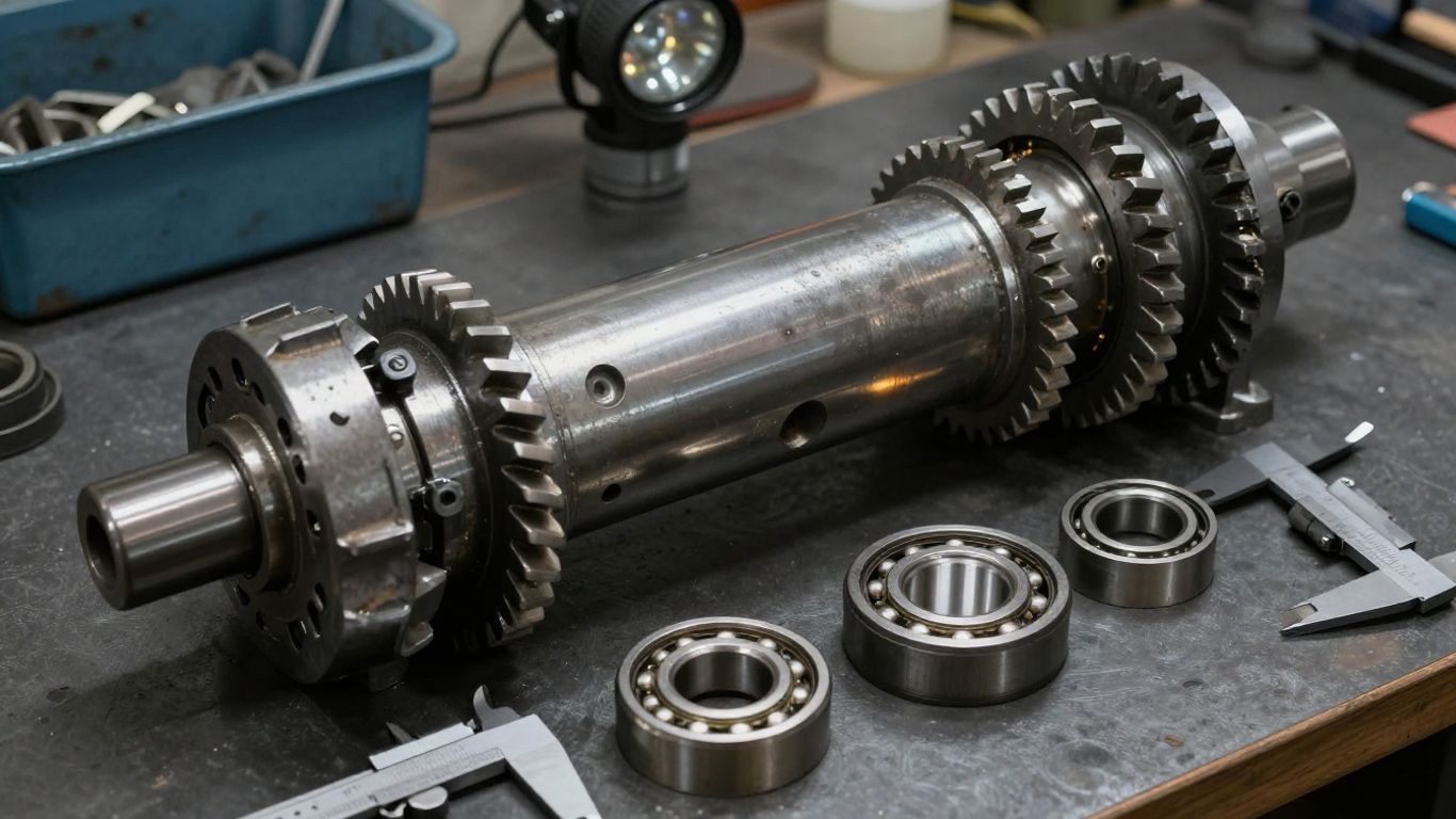 Disassembled gearbox with measured components