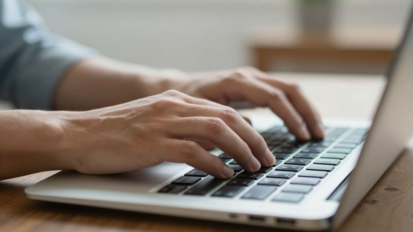 Hands typing on a laptop keyboard