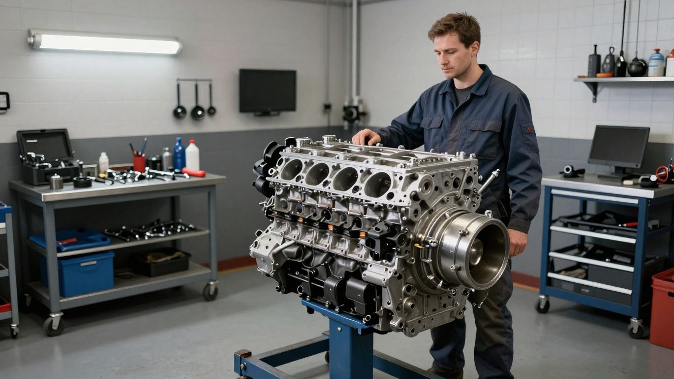 Subaru engine in a professional shop