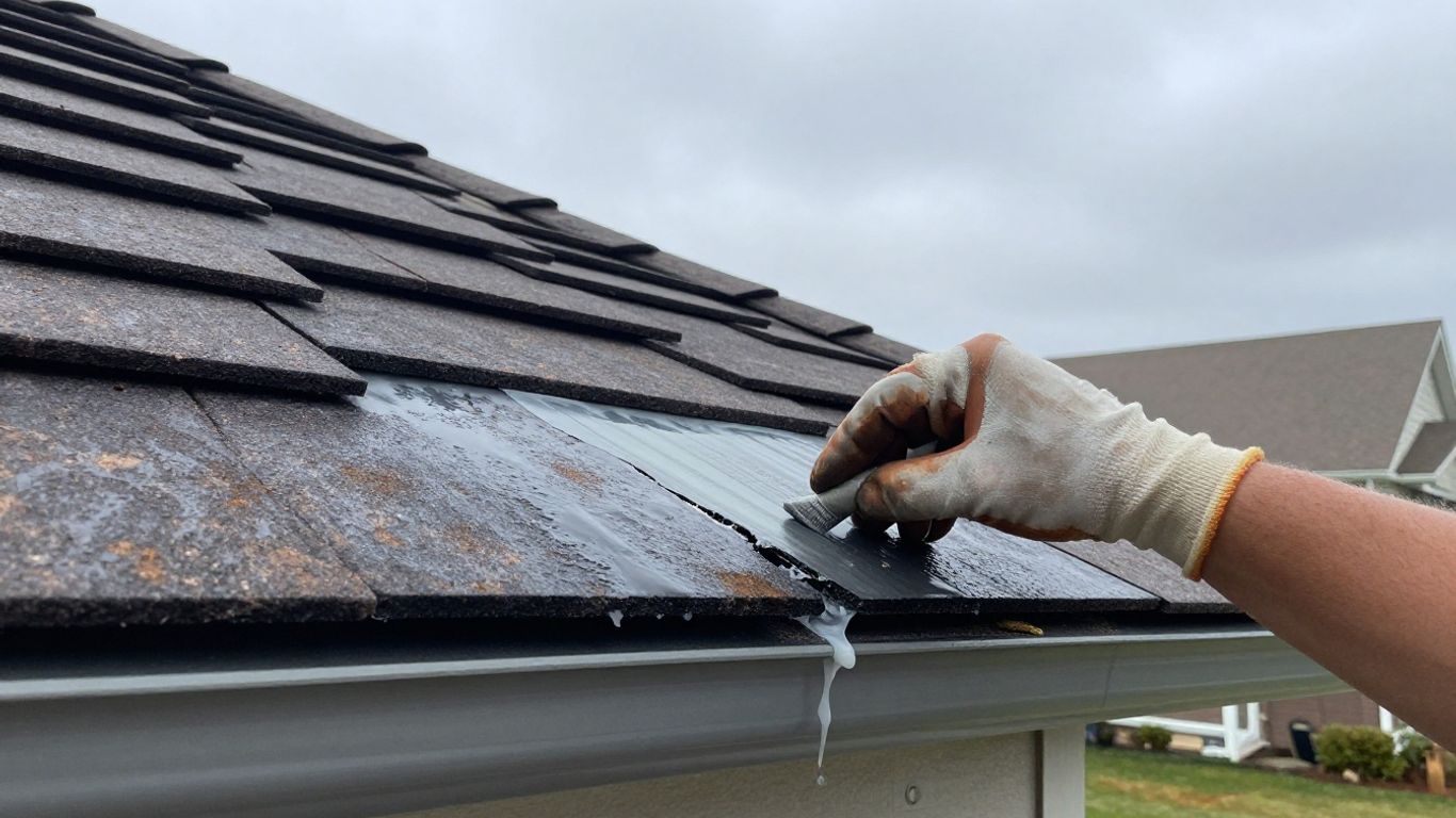 Roof leak repair in progress on a home.