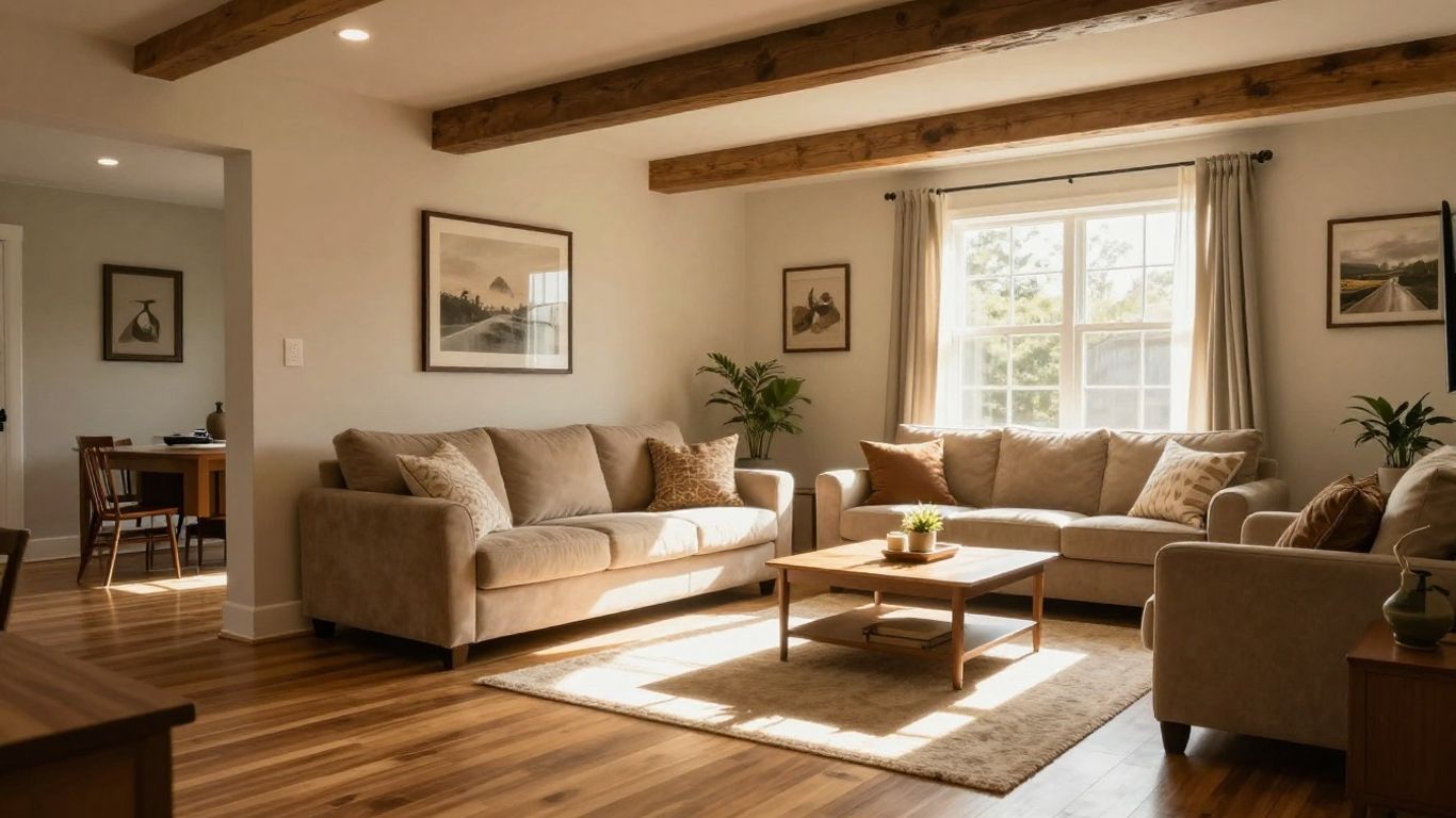 Finished basement living area in Suwanee, Georgia.
