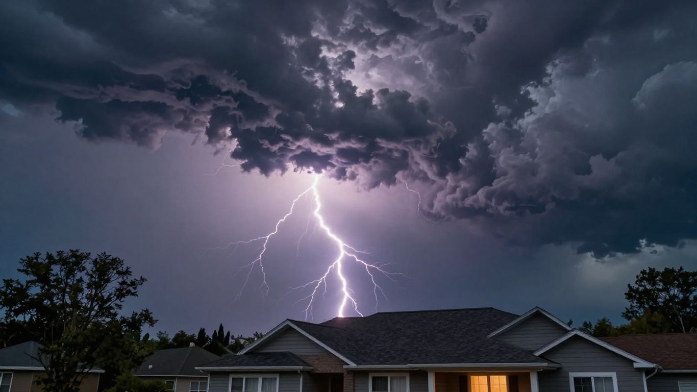 Storm clouds over a house with a strong roof.