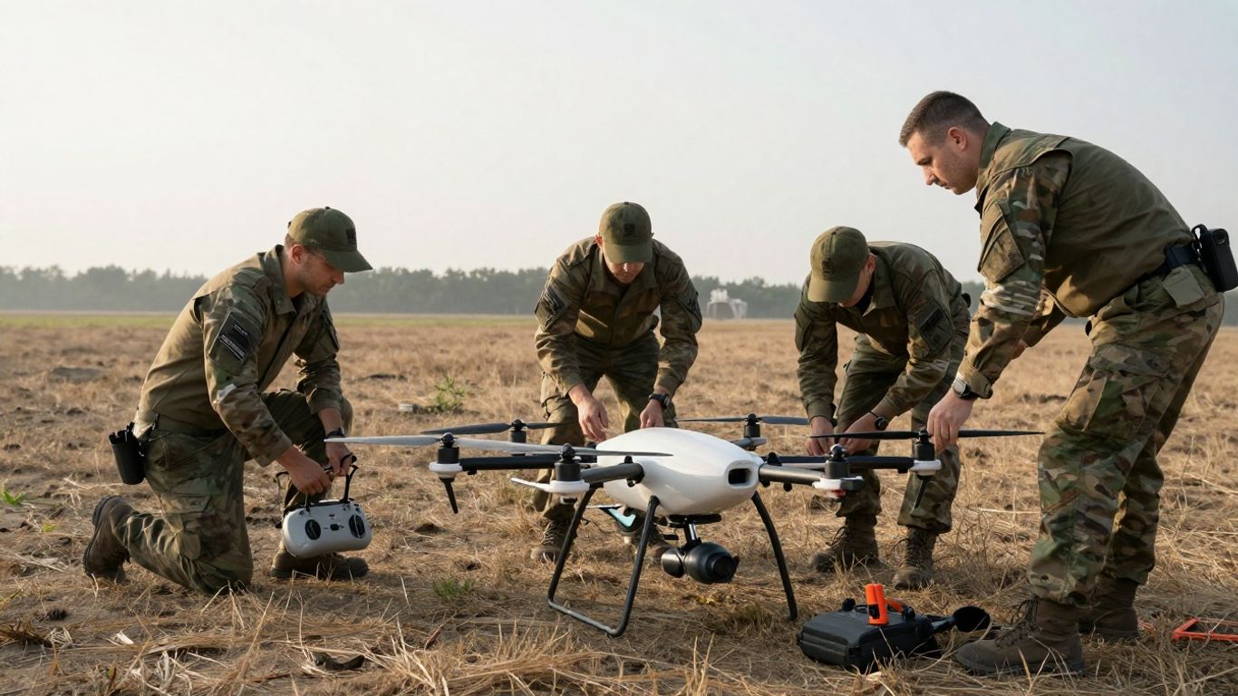 Field team preparing a compact unmanned aircraft