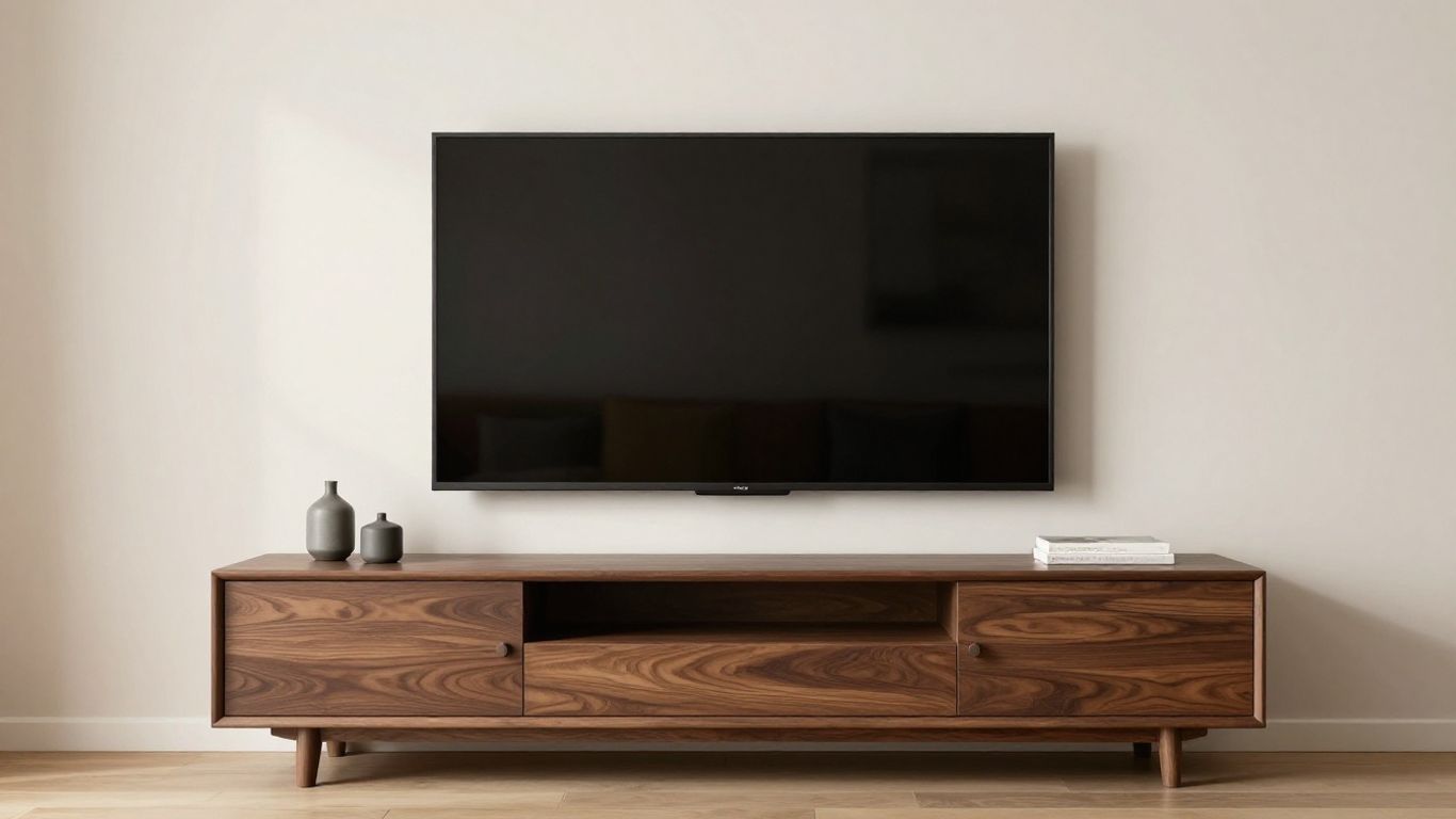 Modern living room with low profile TV stand.