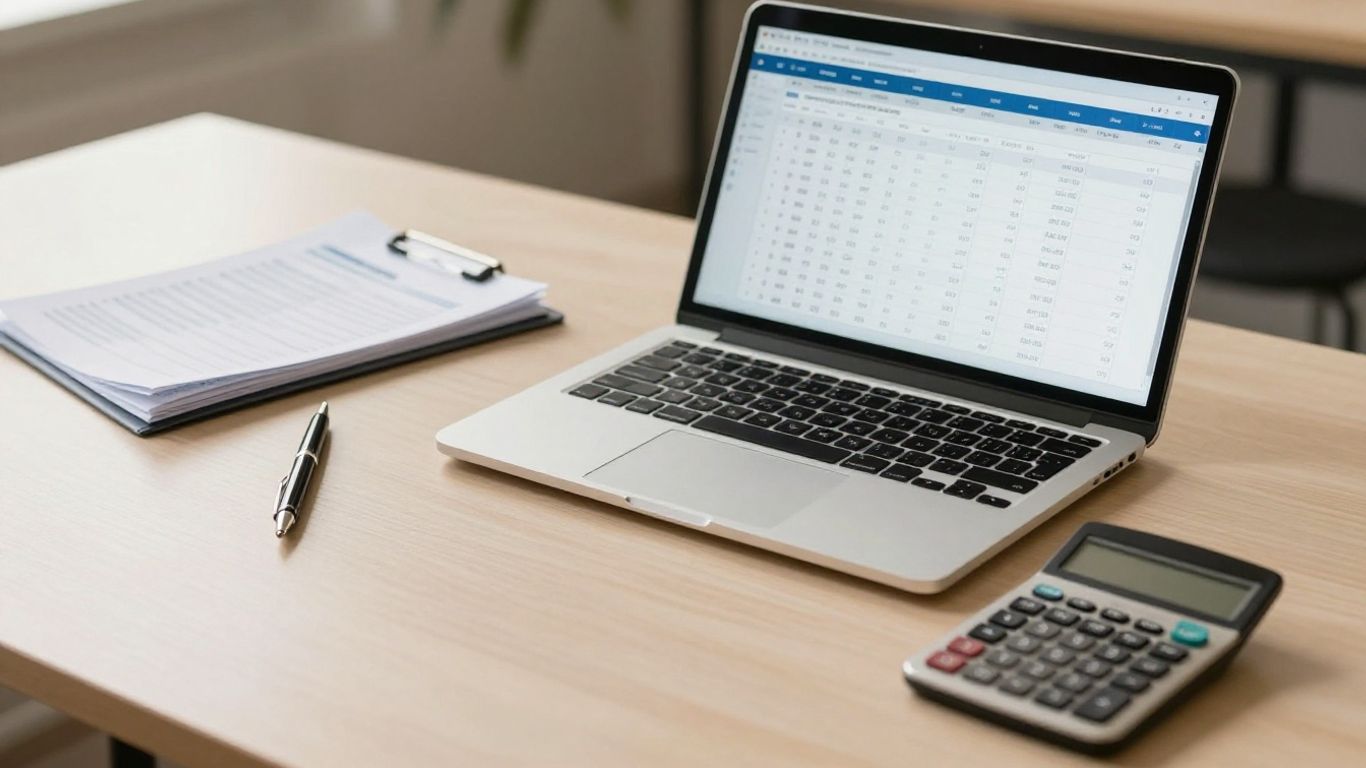Spreadsheet and statement side by side on a desk
