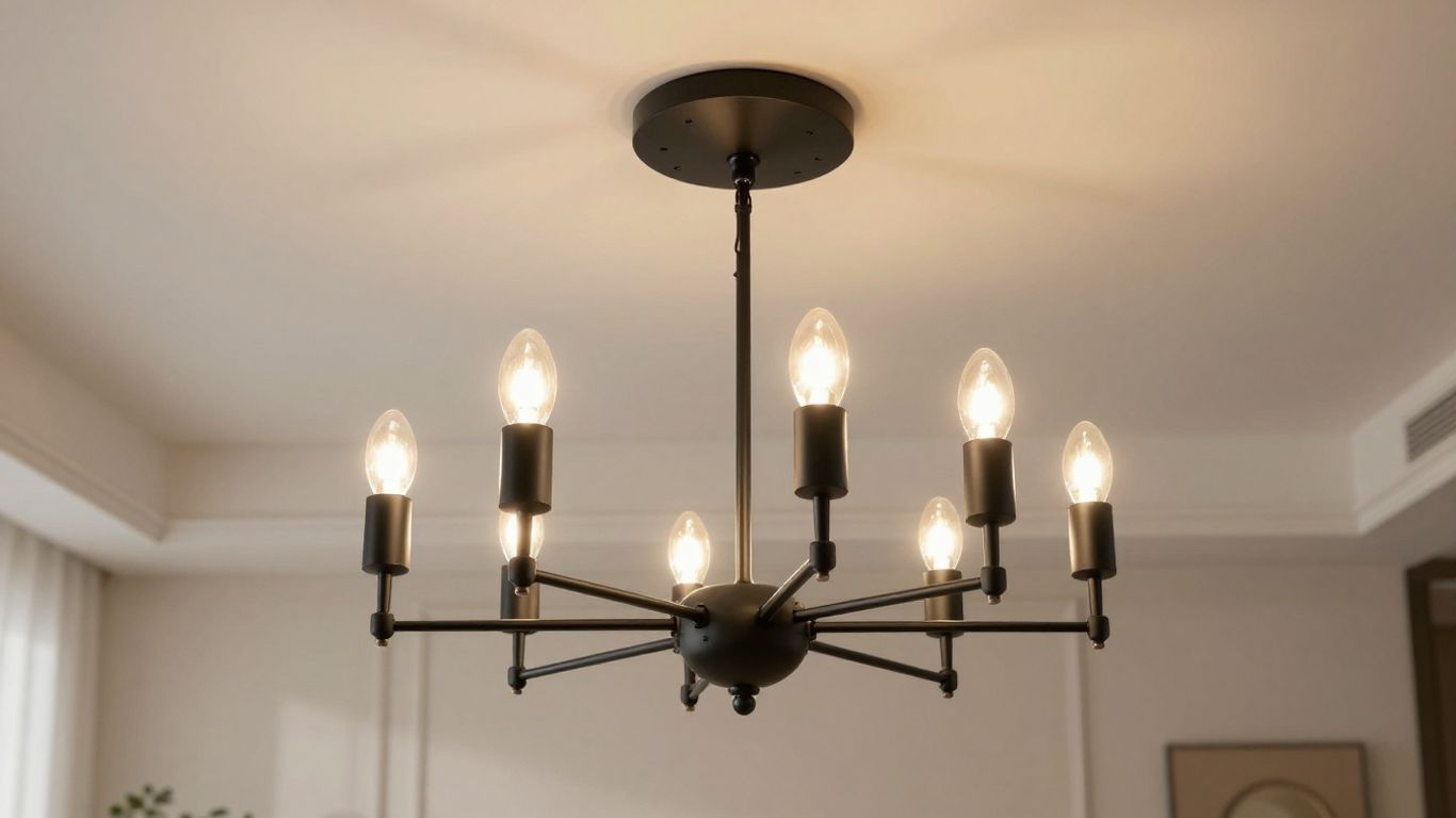 Elegant black 5-light chandelier in a stylish room.
