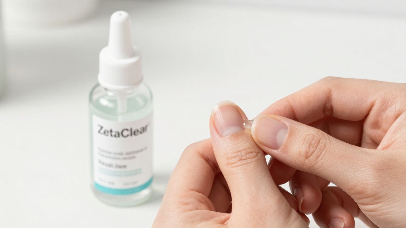 ZetaClear bottle with healthy nails.