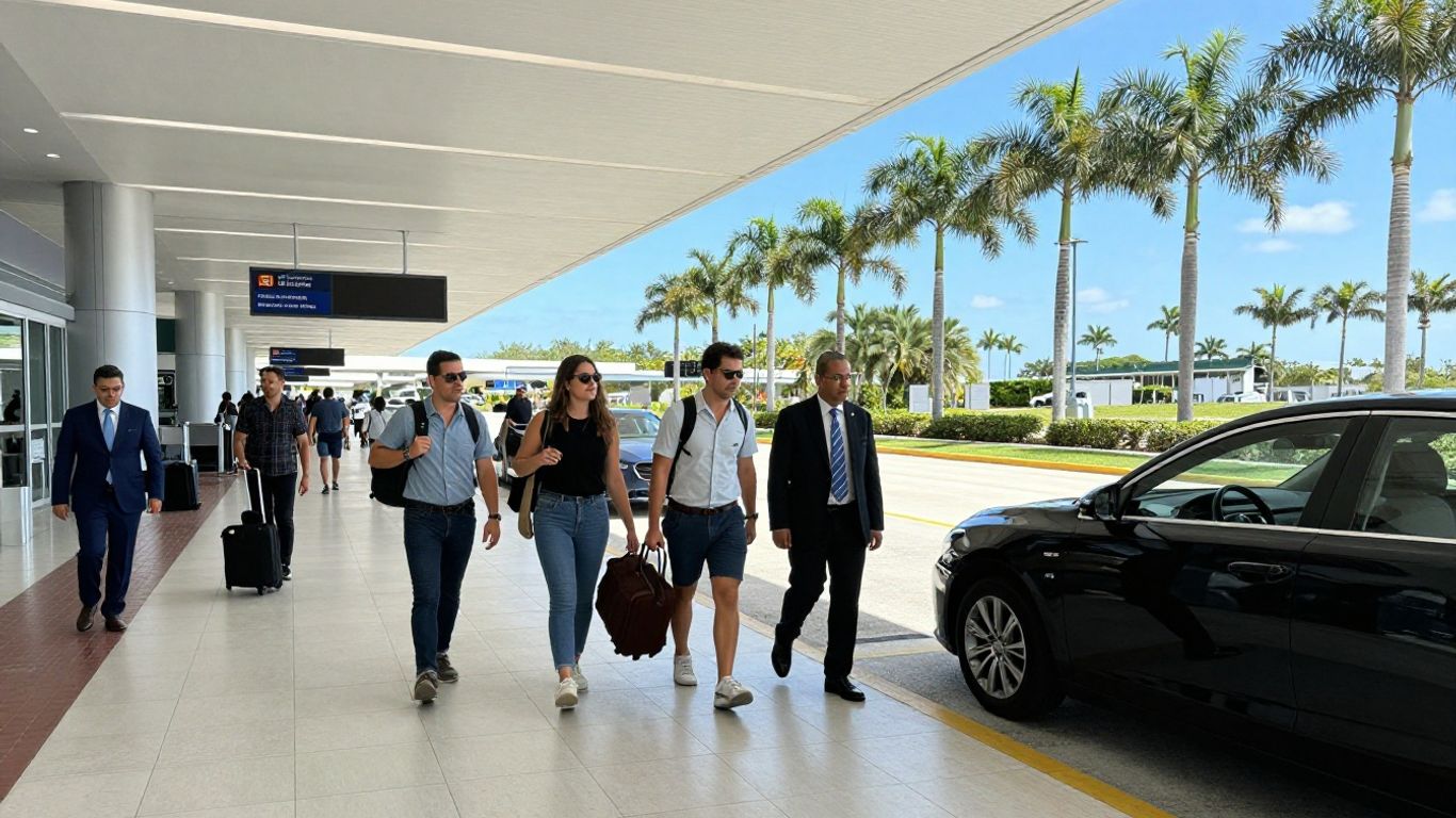 Travelers meeting a driver outside PBI terminal