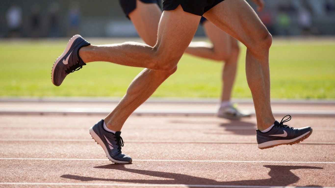Runner's legs on a track, conveying speed and effort.
