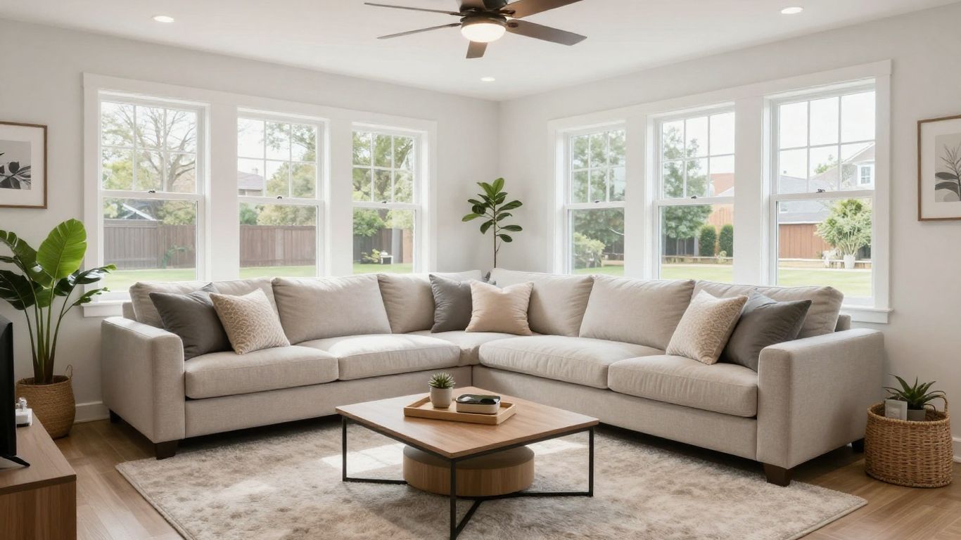 Modern finished basement living space in Dacula, Georgia