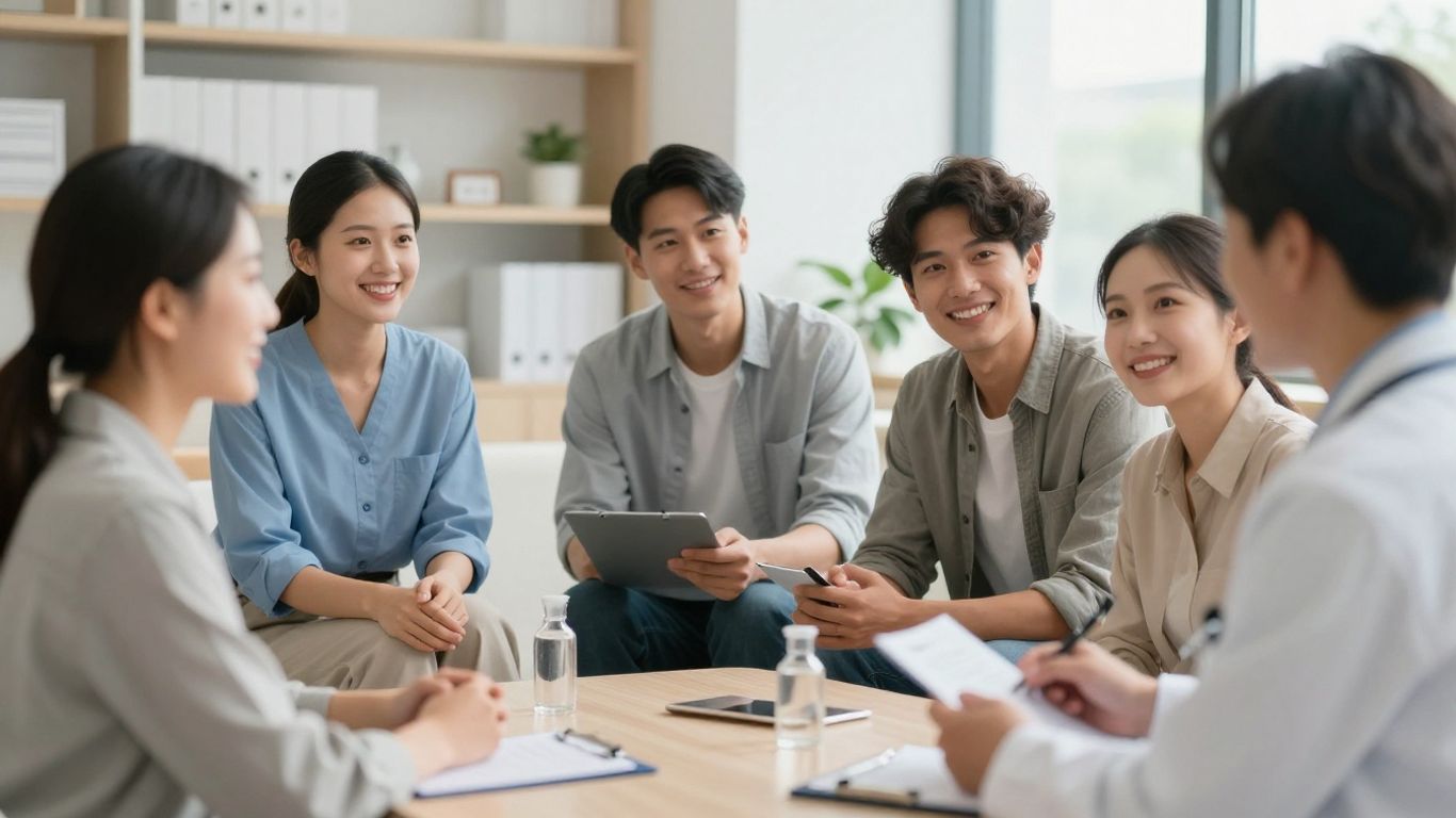 Diverse Americans interacting with clinic staff about appointments.