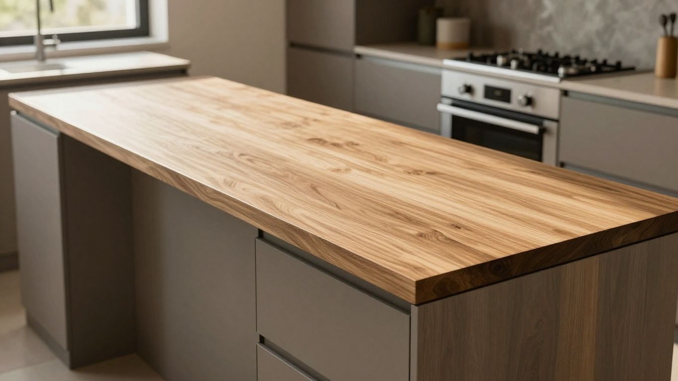 Stylish B&Q kitchen worktop with elegant finish.