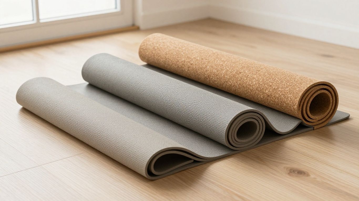 Close-up of yoga mats in natural materials