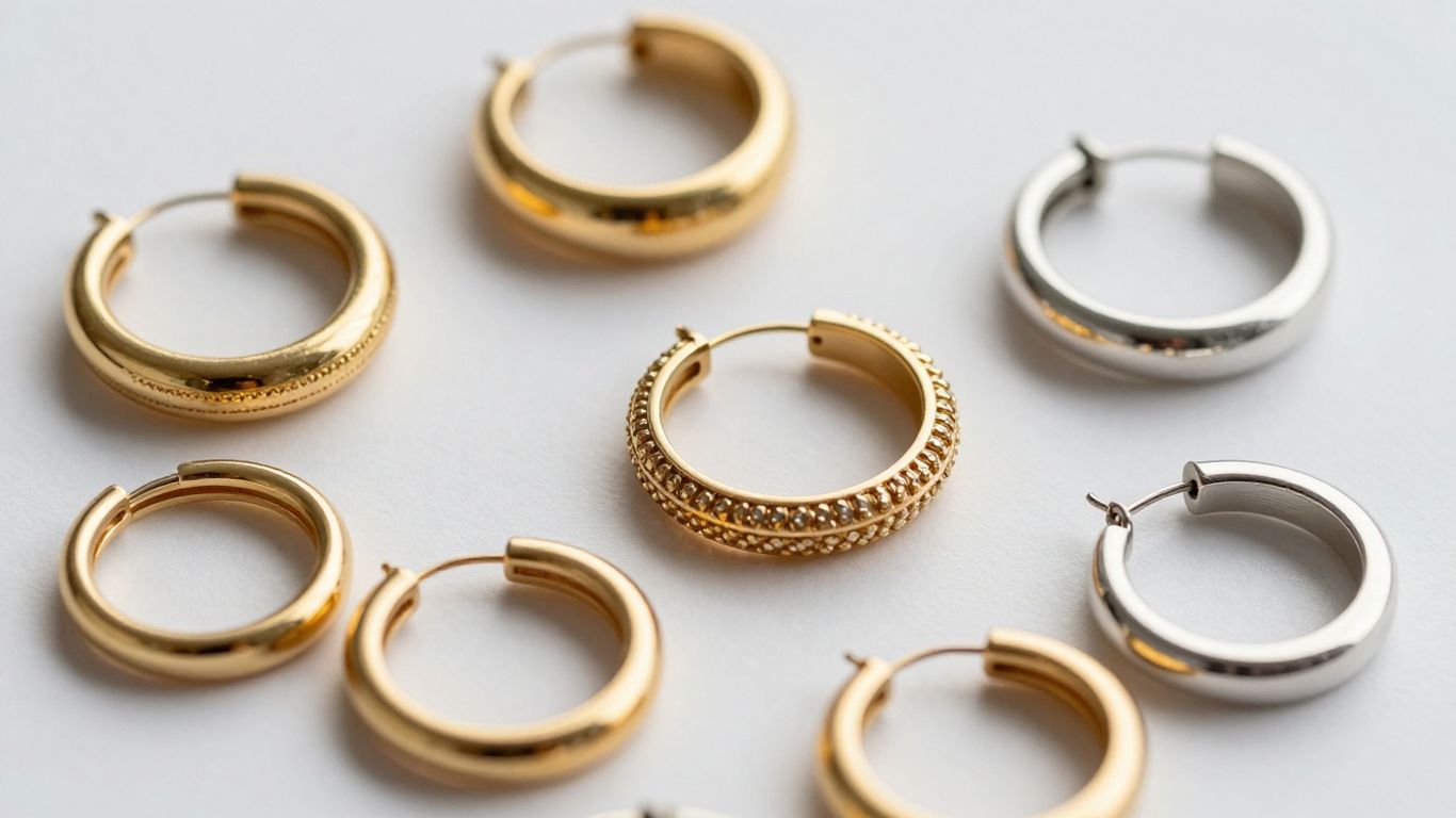 Collection of stylish hoop earrings in various metals.
