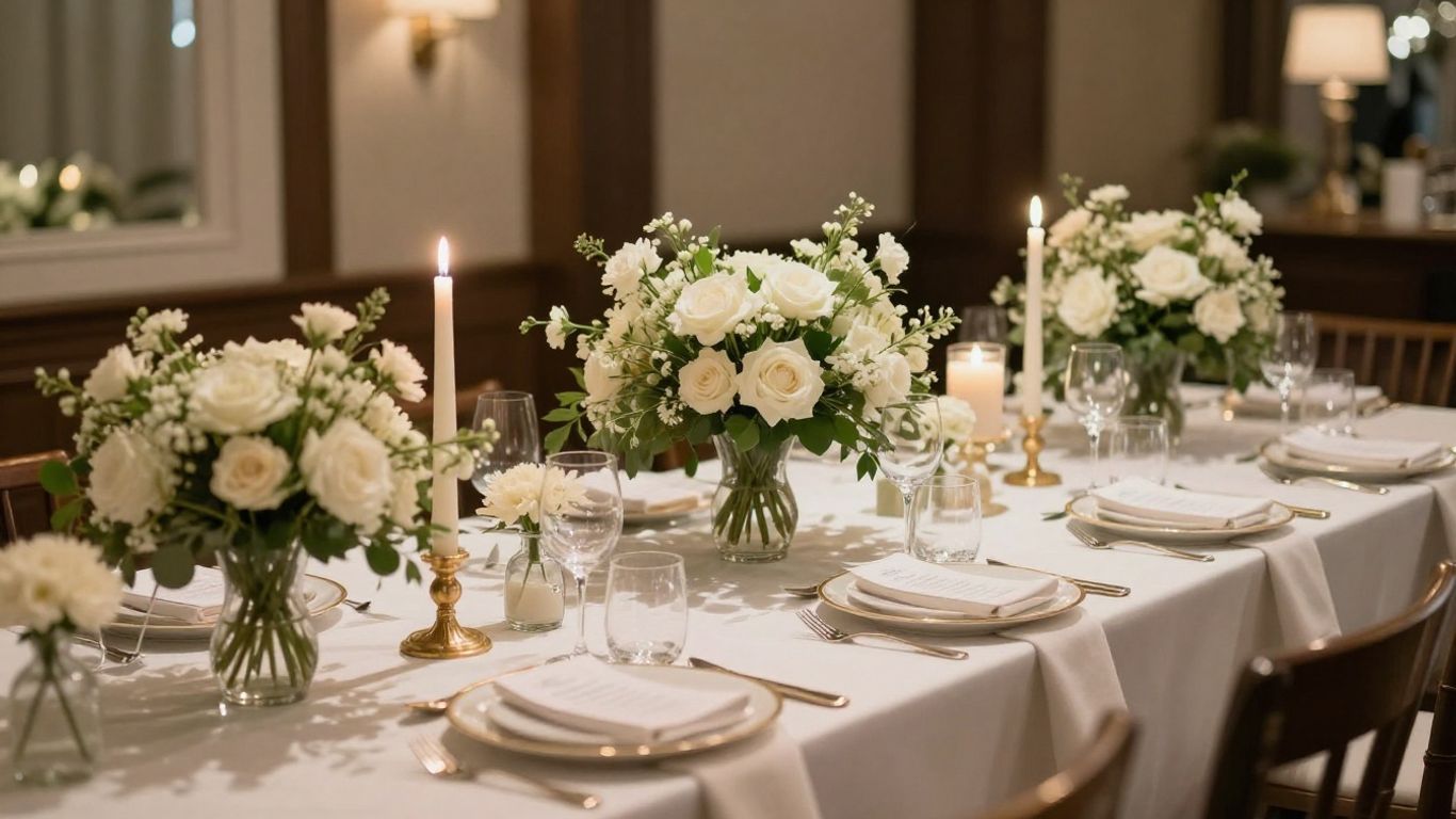 Elegant baby shower venue in Dallas with flowers and table setting.
