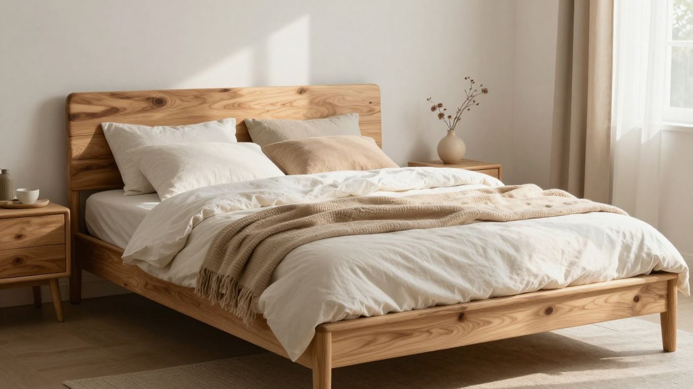 Comfortable bed made from sustainable materials in a bright room.