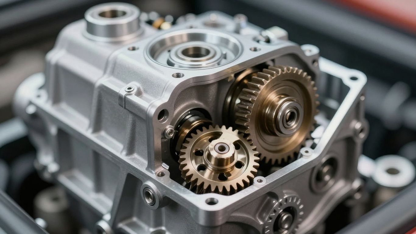 Mini Cooper gearbox with visible gears and housing.