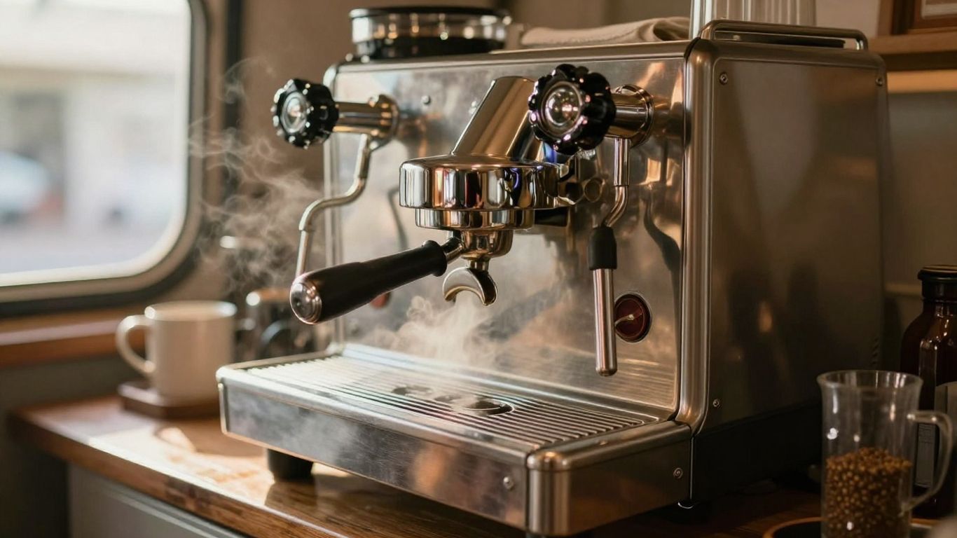 Dual fuel espresso machine in a coffee van.