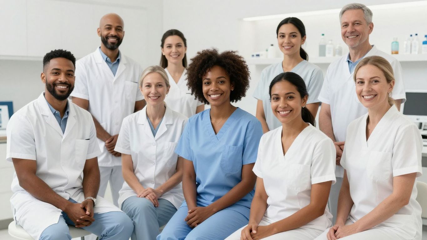 Diverse patients in a modern aesthetic clinic.