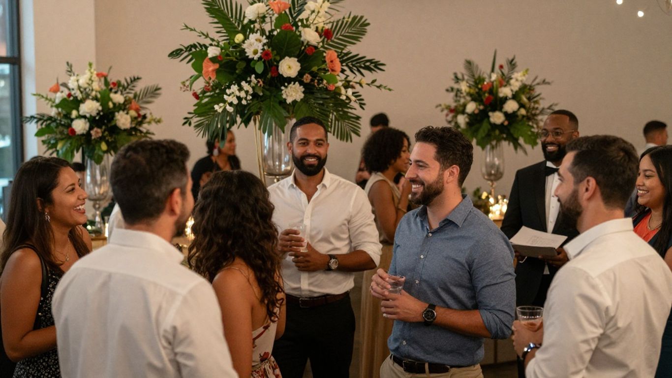 Dallas event venue with happy guests and relaxed host.