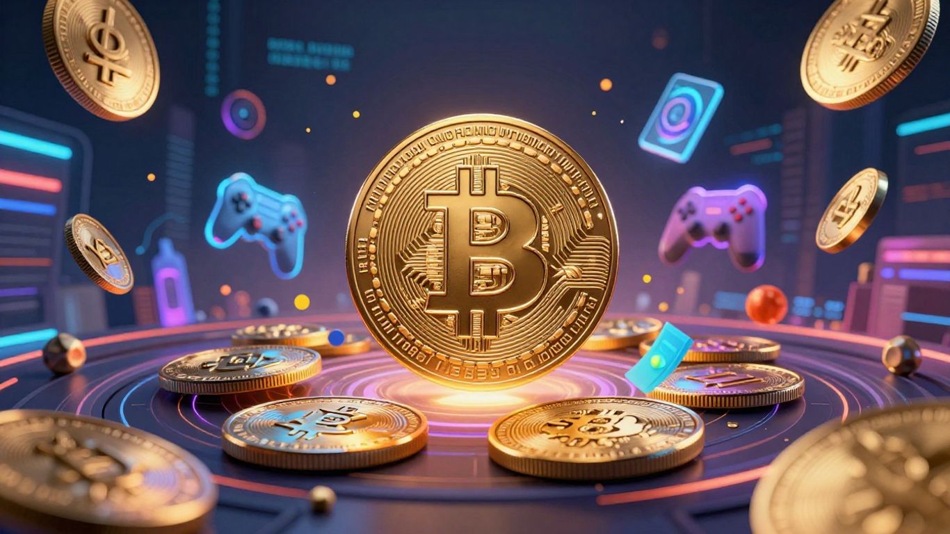 Crypto market with Bitcoin, altcoins, and gaming tokens.