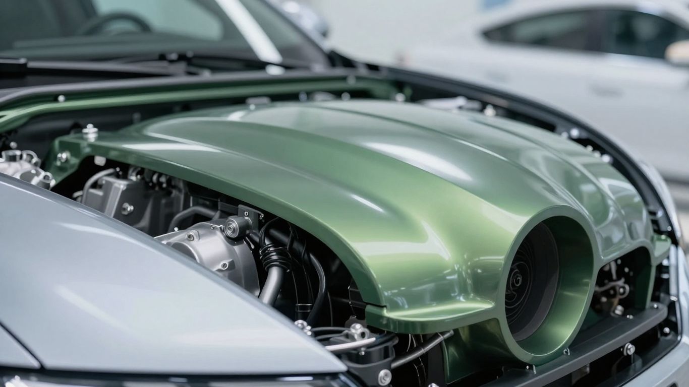 Recycled BYD car part with green accents.