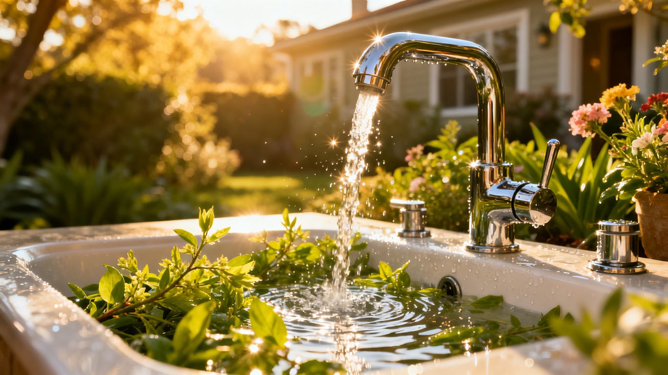 Eco-friendly plumbing in a sunny Oakland home with plants.