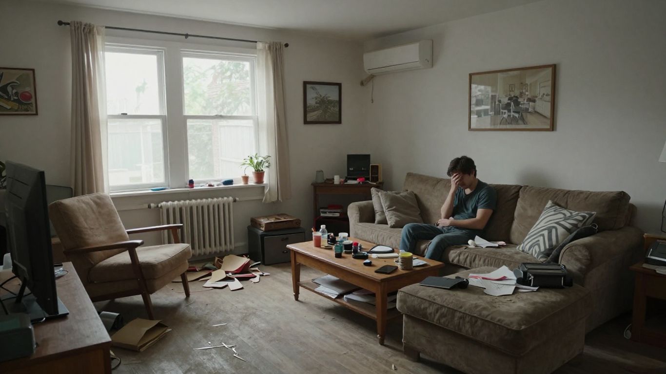 Frustrated guest in a poorly designed Airbnb room.