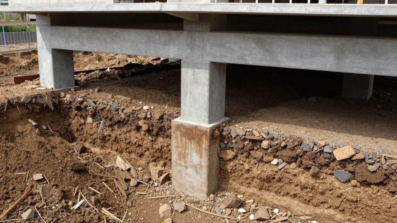 Building foundation transferring load to the earth below.