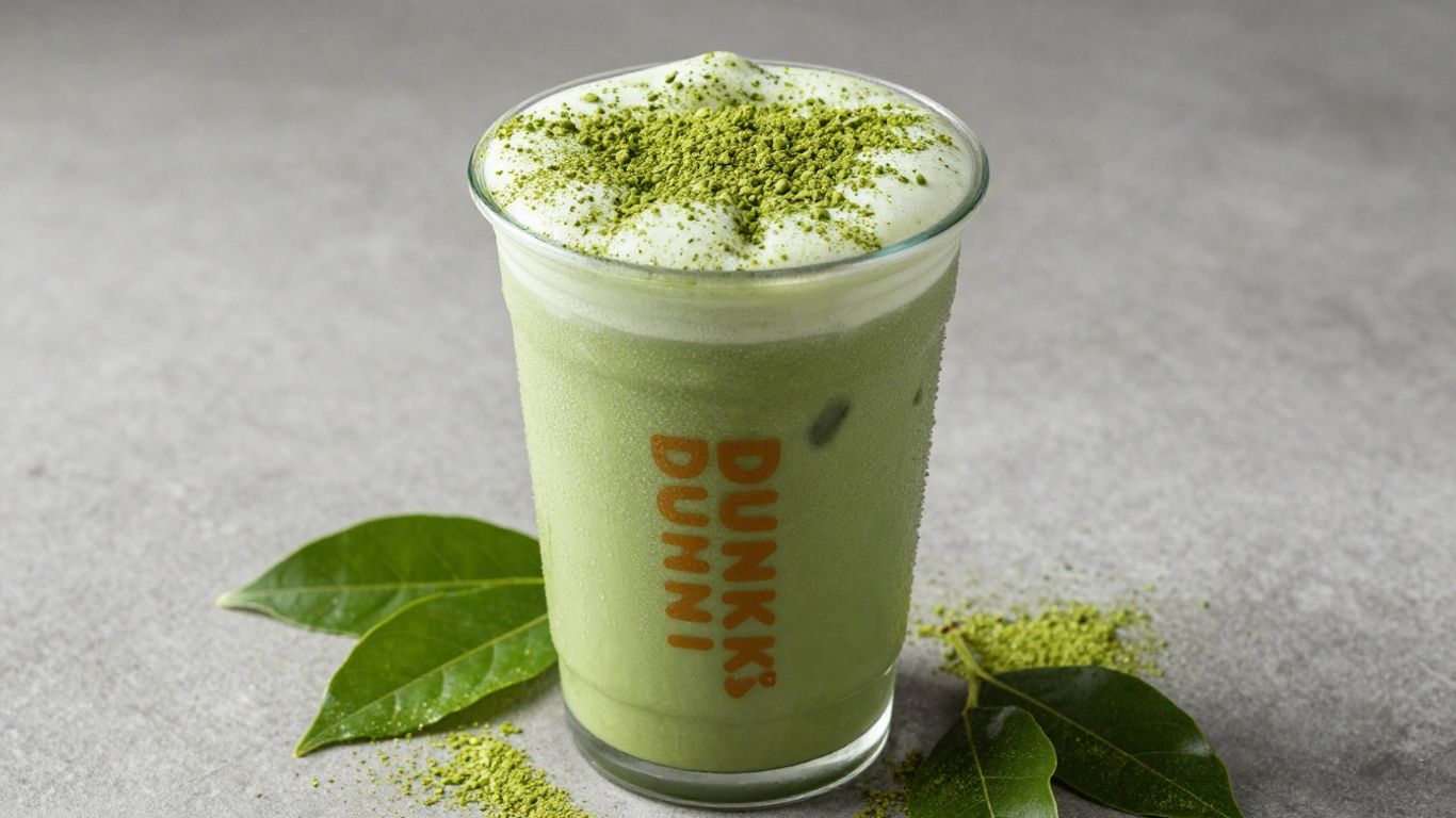 Dunkin's iced matcha latte with green matcha powder.