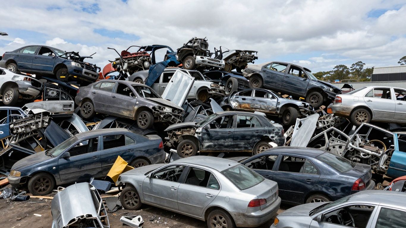 Car parts at a wrecking yard in Newcastle.