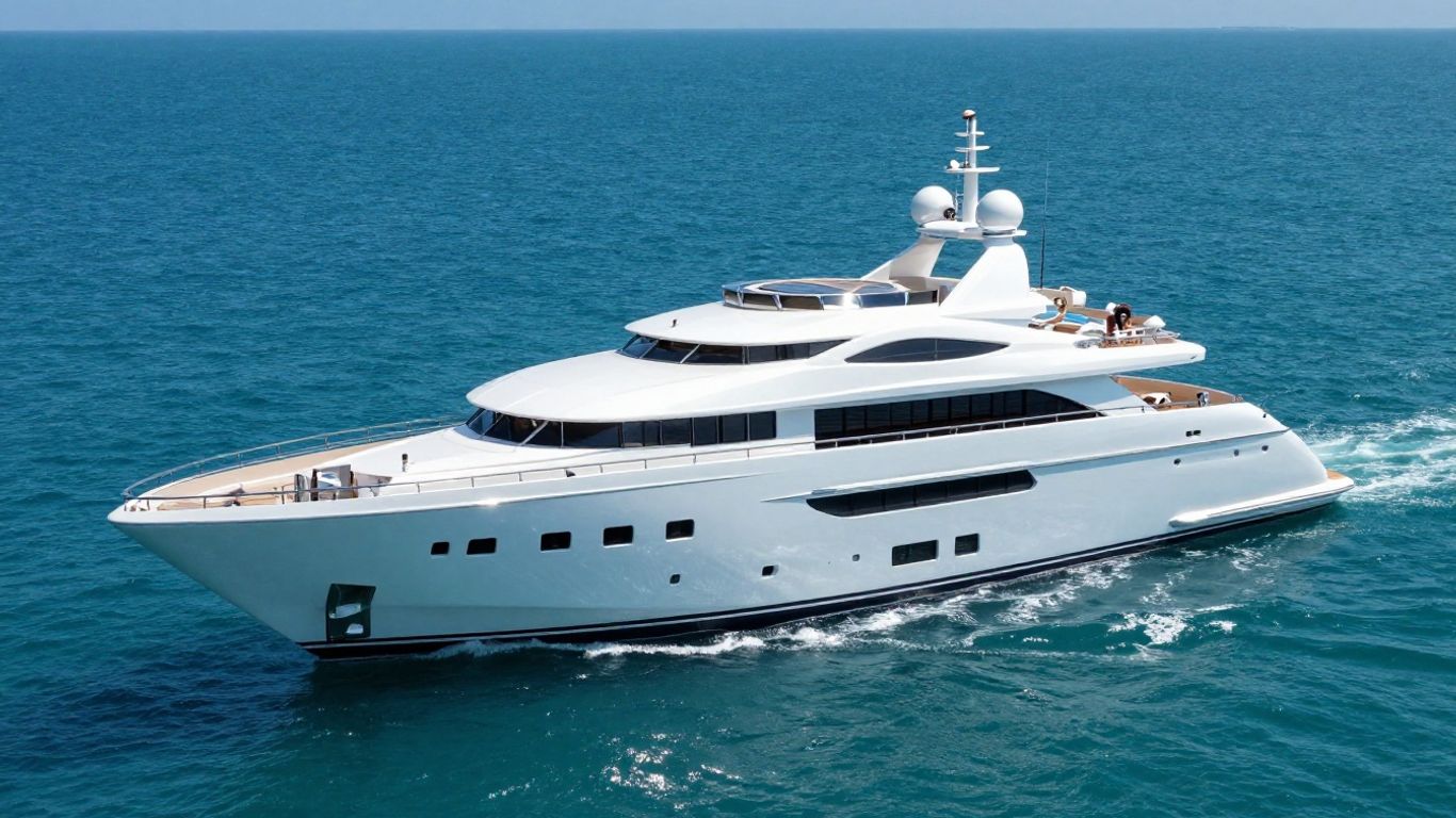 Luxurious superyacht sailing on a clear ocean.
