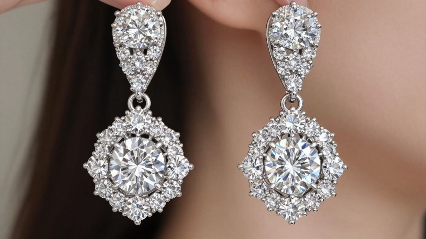 Sparkling diamond bridal earrings, perfect for a wedding.