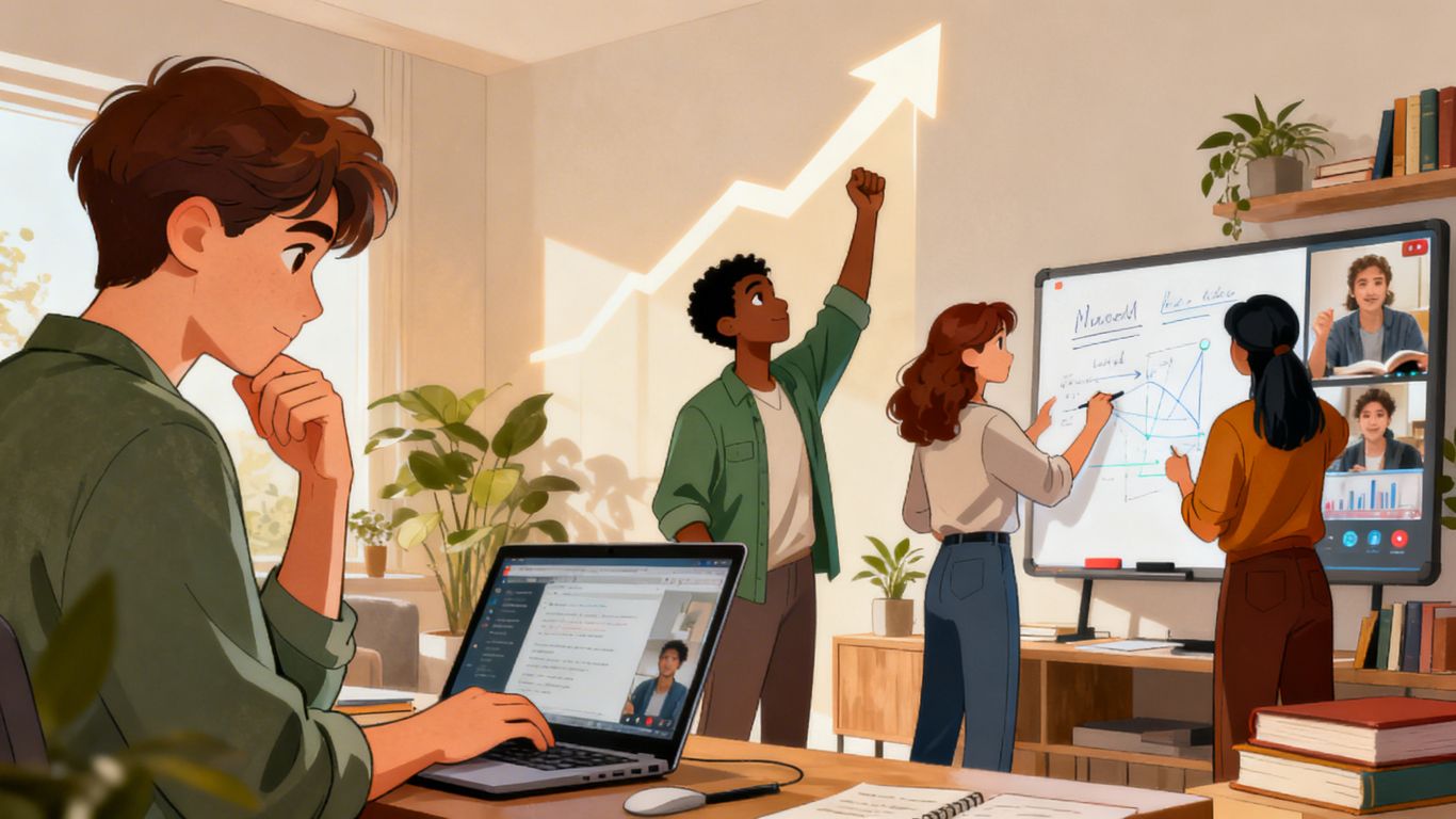 Online learners developing skills for leadership and university success.