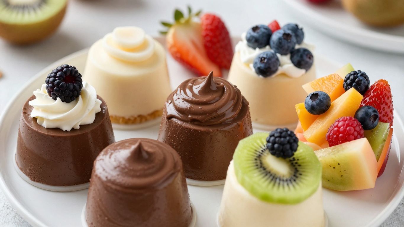 Healthy protein desserts: pudding, mousse, and fruit build.