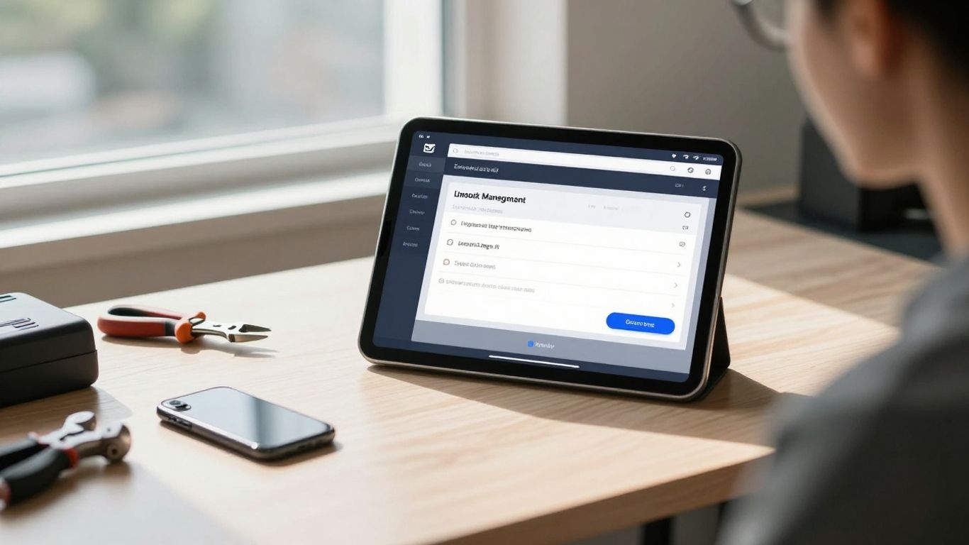 Locksmith management software interface on a tablet.