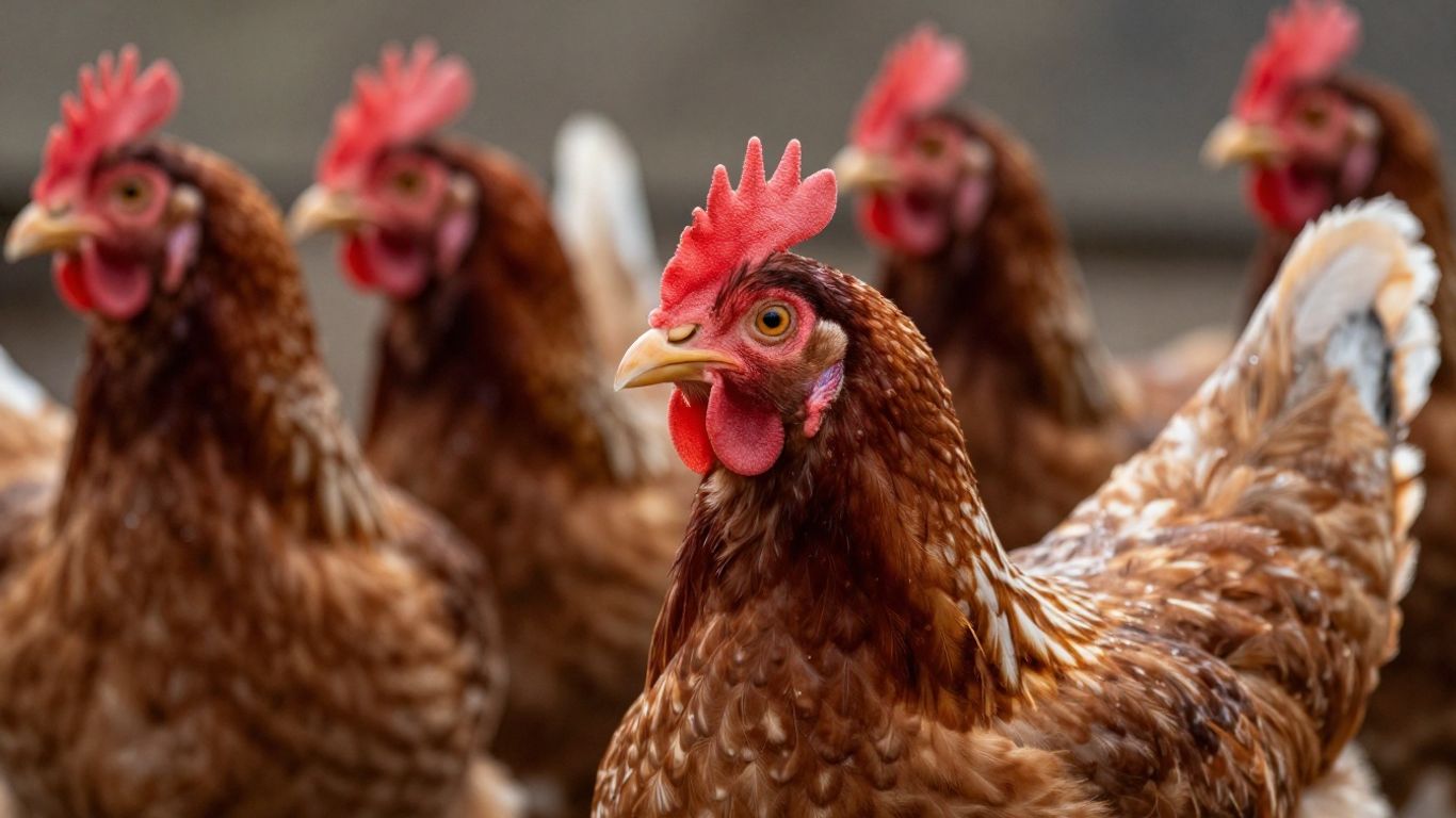 Zdrowe kury z błyszczącym upierzeniem w naturalnym otoczeniu.