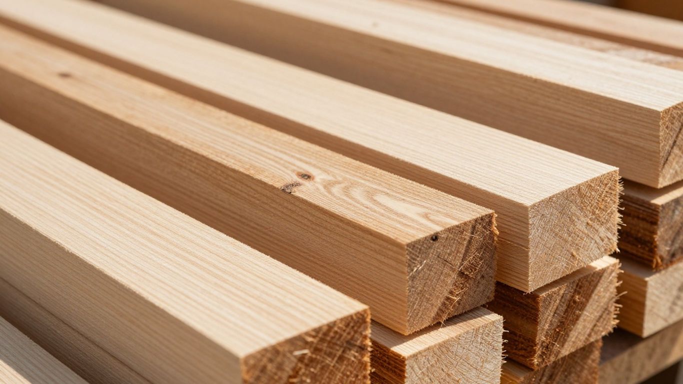 Stacks of lumber with visible wood grain.