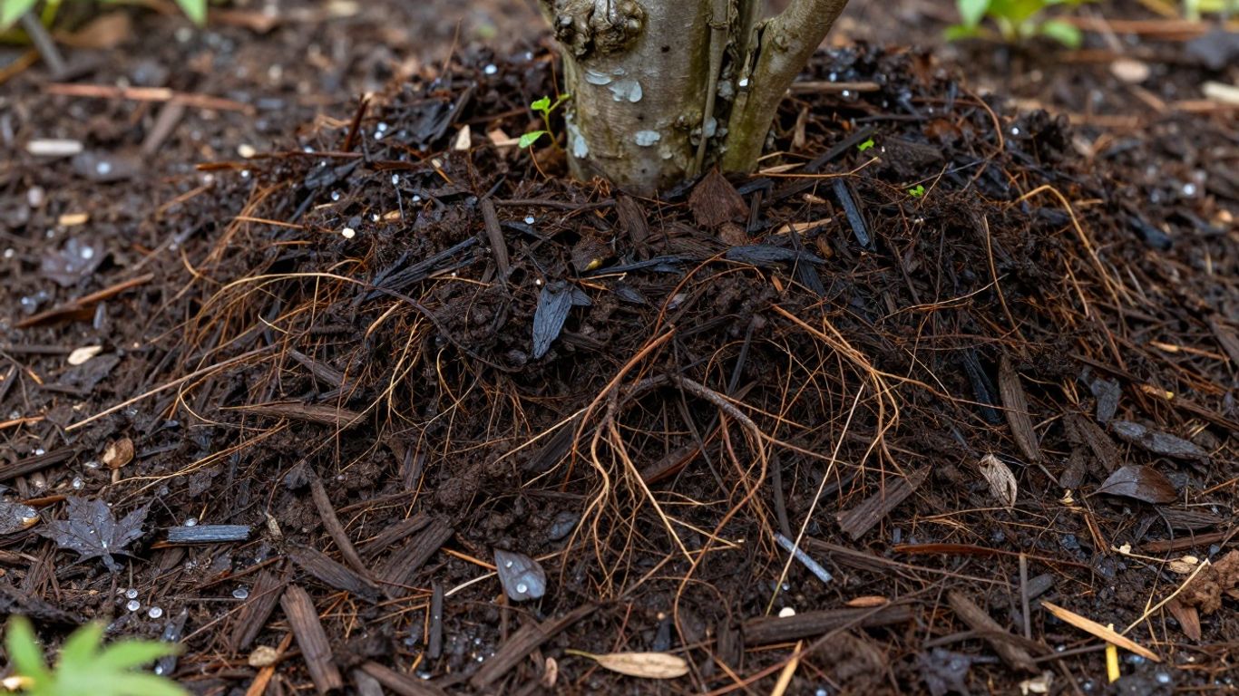 Healthy soil surface around young tree roots