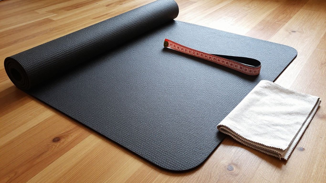 Close view of textured PVC yoga mat surface