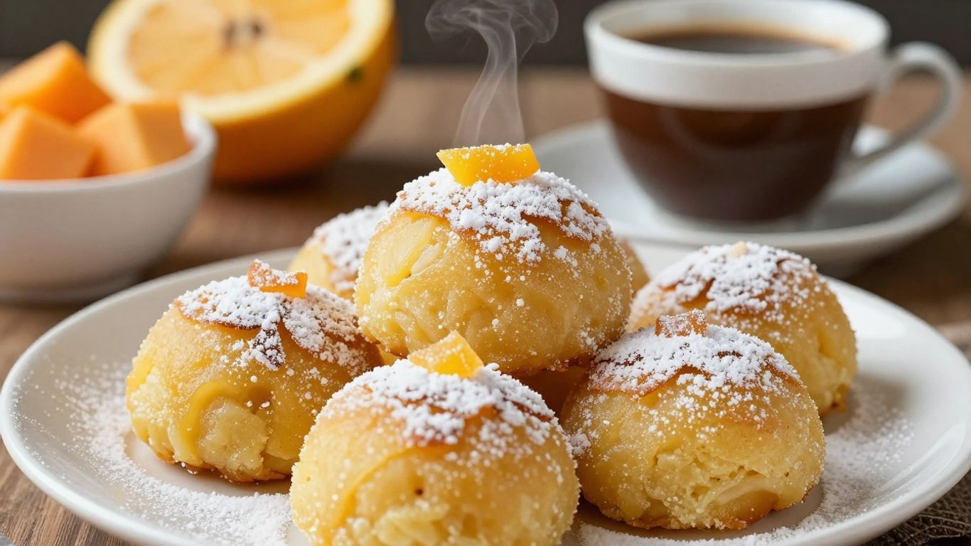 Ugandan sweet pastry with coffee and fruit.