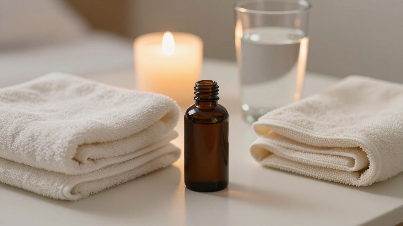 Open lubricant bottle with soft towels and care essentials