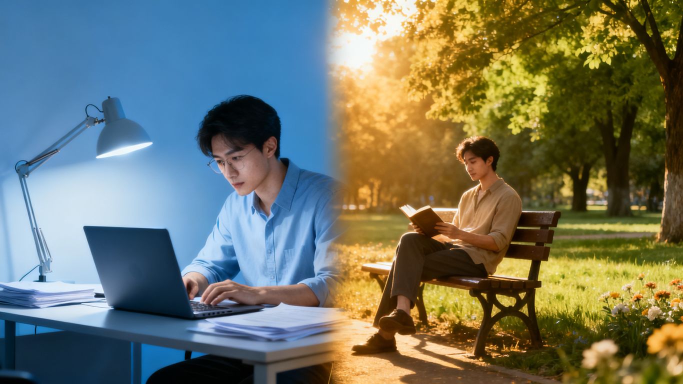 Person balancing work and relaxation, avoiding burnout.