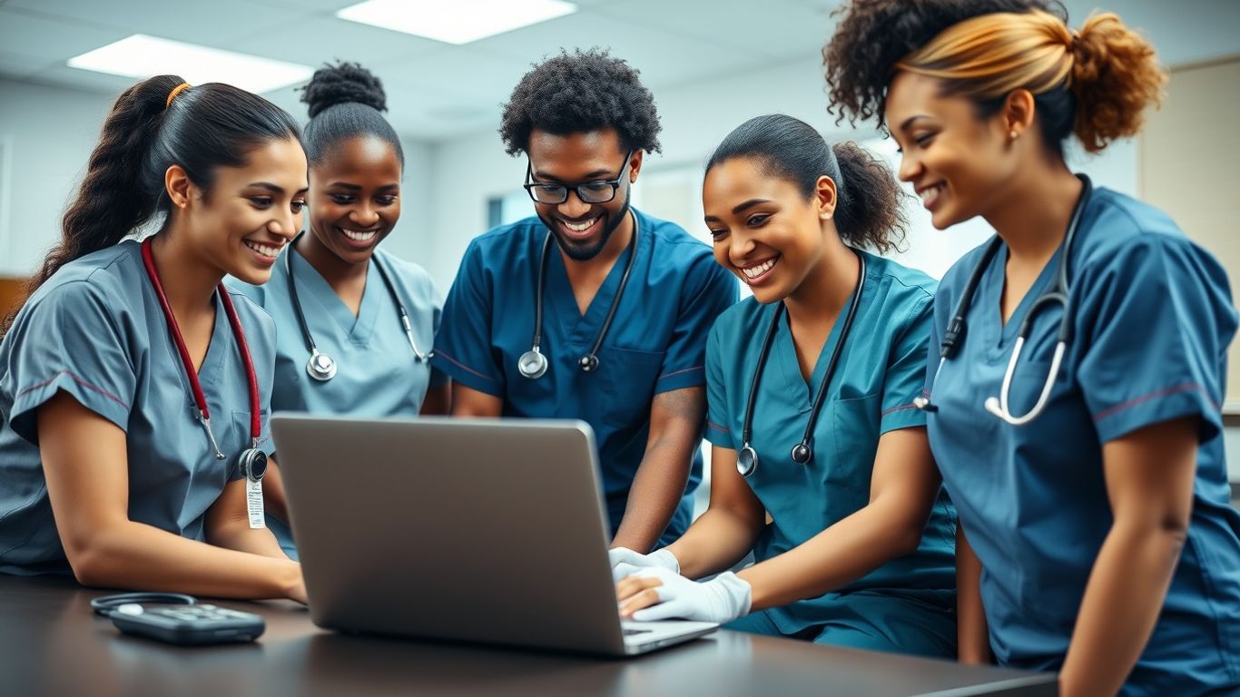 Nursing assistant students learning online in classroom setting