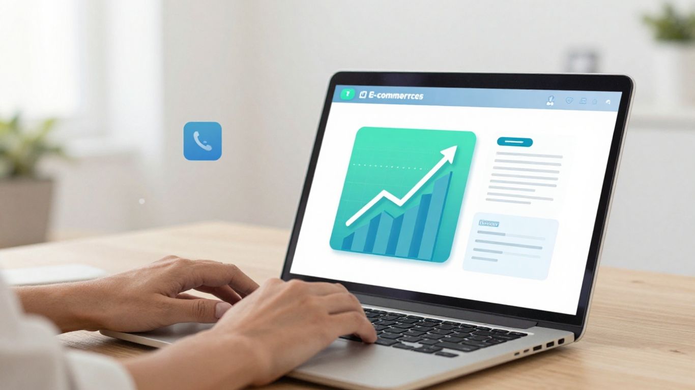 E-commerce success, online business growth, digital transactions, laptop, achievement.