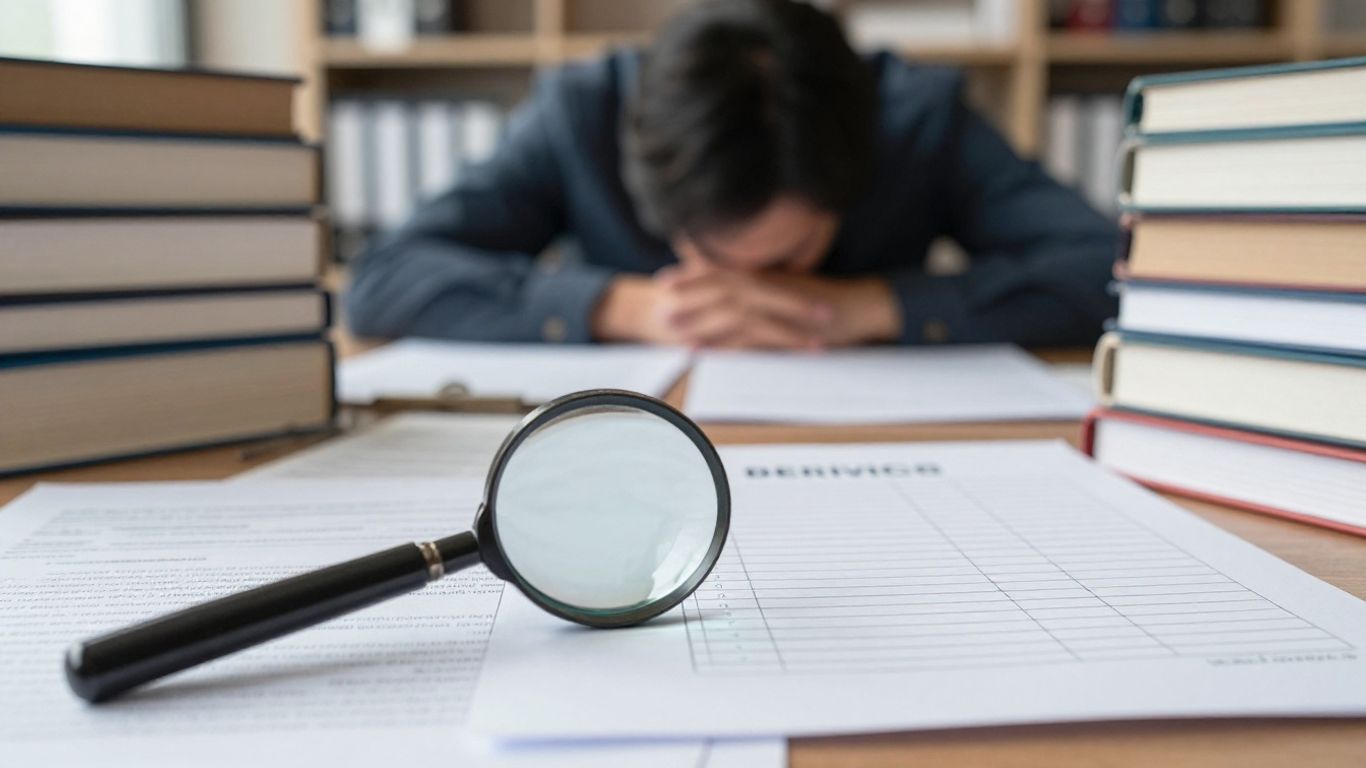 Professional services compliance audit checklist with magnifying glass.